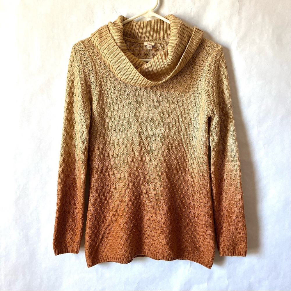 Reba women size S ombre brown rust cowl neck stretch knit sweater western